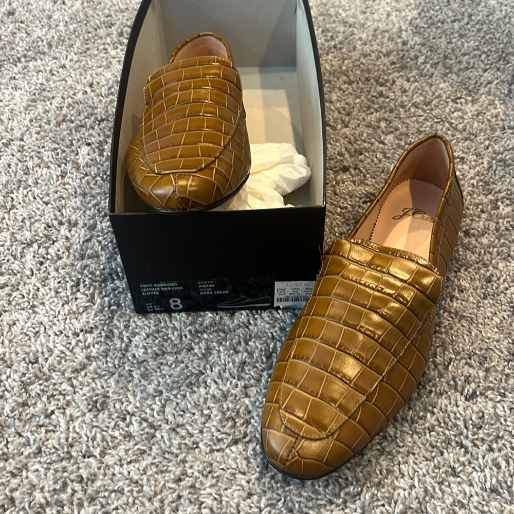 NIB JCrew Croc Leather Smoking Slipper